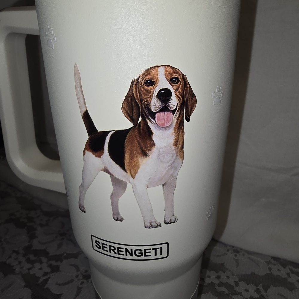 Serengeti Cream  Beagle Dog Tumbler with Handle - Picture 5 of 7